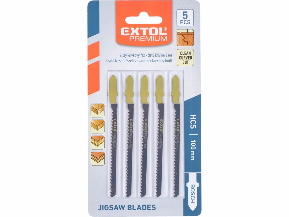 Listy pro přímočarou pilu, úchyt EU, 75x2,5 mm, na dřevo, broušené, křivkový řez, Extol - Doprodej