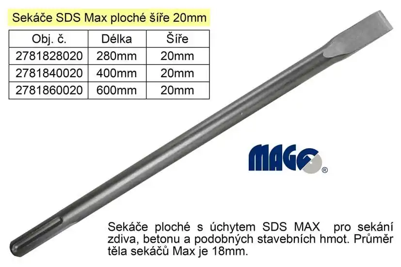 Sekáč SDS MAX plochý 20x400mm - Mezi nejprodávanějšími