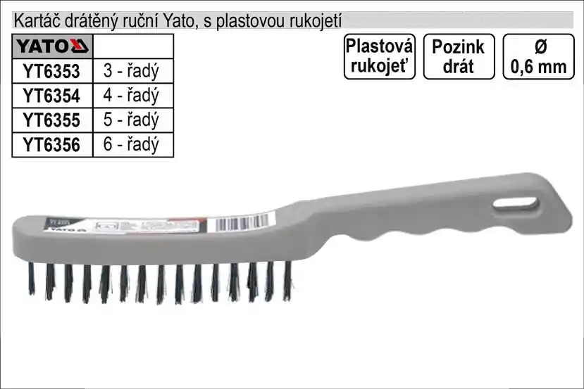 Využijte nabídku | Kartáč drátěný ruční ocelový plastový 6 řadý Yato