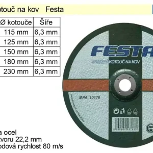 Prémiová kvalita - Kotouč brusný na ocel Festa 115 x 6,4 mm