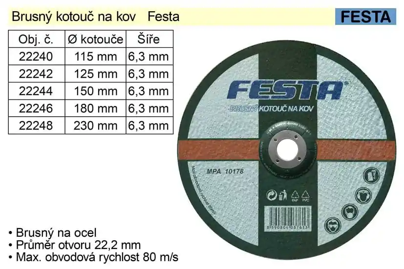 Prémiová kvalita - Kotouč brusný na ocel Festa 115 x 6,4 mm
