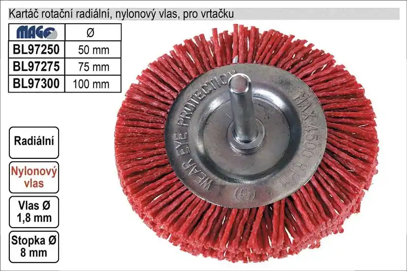 Zbývá pár kusů | Kartáč rotační radiální nylonový pro vrtačku 100mm