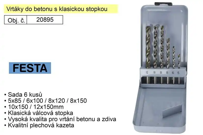 Poslední kusy | Vrtáky do betonu s klasickou stopkou 5-12mm