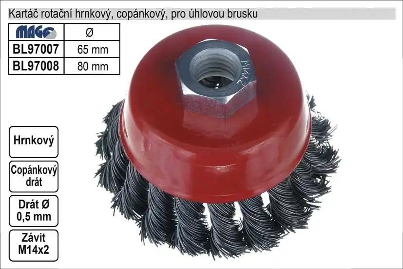 Top produkt - Kartáč rotační hrnkový 80mm copánkový pro úhlovou brusku (TR253134)