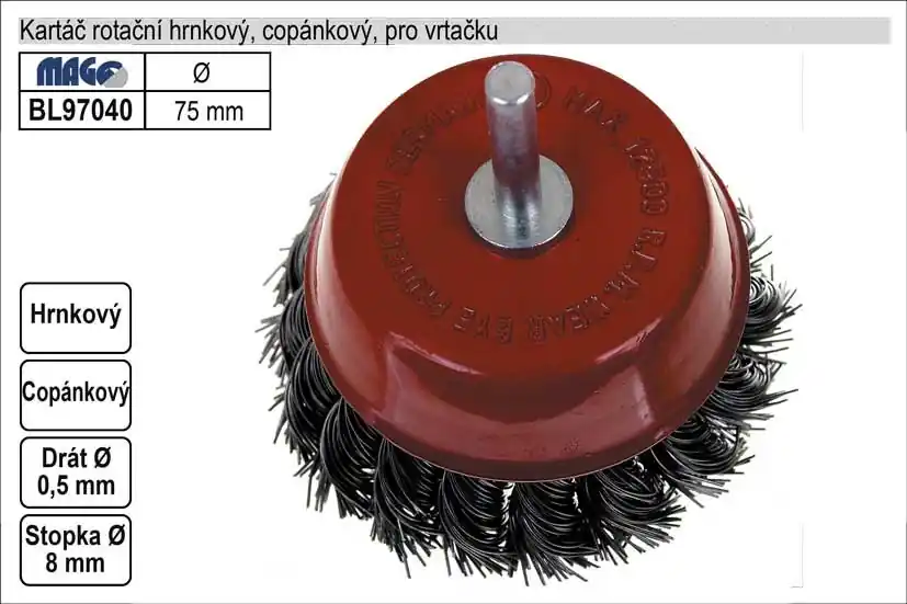 Právě uvedeno na trh - Kartáč rotační hrnkový 75mm copánkový pro vrtačku