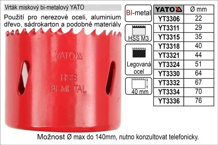 Pilový vrták do kovu korunkový bimetalový vyřezávací 102mm YATO - Připraveno k expedici