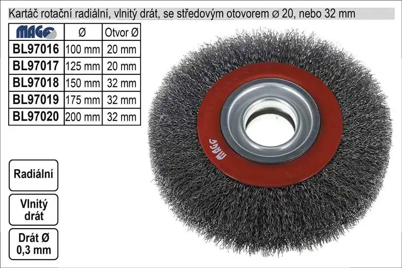 Časově omezená nabídka - Kartáč rotační radiální 175mm vlnitý drát s otvorem 20mm