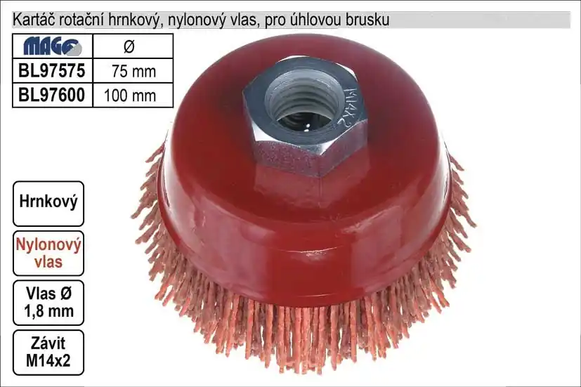 Velmi oblíbený produkt - Kartáč rotační hrnkový nylonový pro úhlovou brusku 75mm