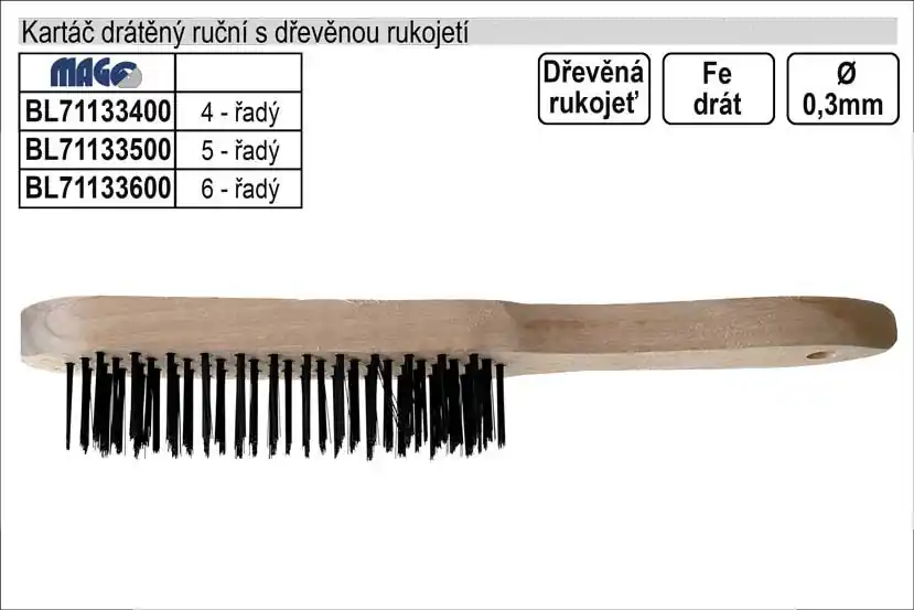 Kartáč drátěný ruční ocelový dřevěný 5 řadý | K dispozici