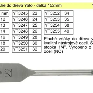Vrták plochý průměr 34mm do dřeva Yato | Nově v sortimentu