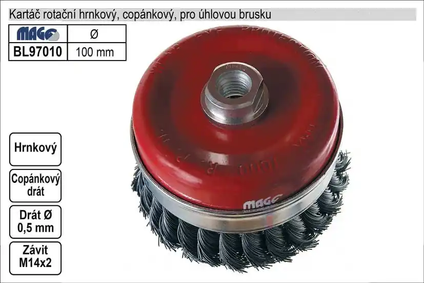 Kartáč rotační hrnkový 100mm copánkový pro úhlovou brusku (TR253135) - K dispozici