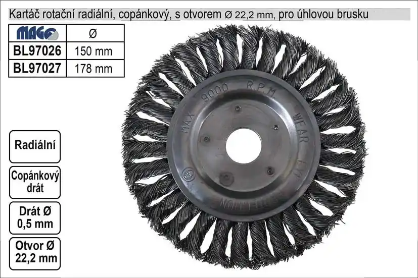 Kartáč rotační radiální 150mm copánkový pro úhlovou - Výhodná cena