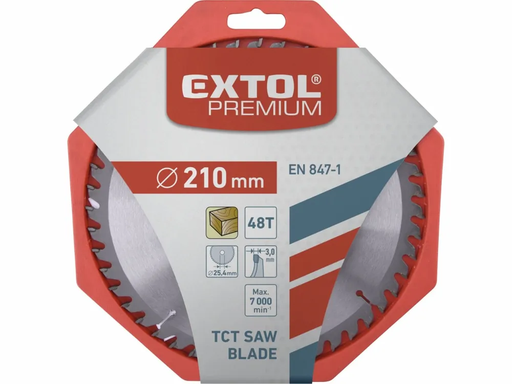 kotouč pilový s SK plátky, 210x2,2x25,4mm, 48T, šířka SK plátků 3,2mm, SK, EXTOL PREMIUM | Nově k dispozici
