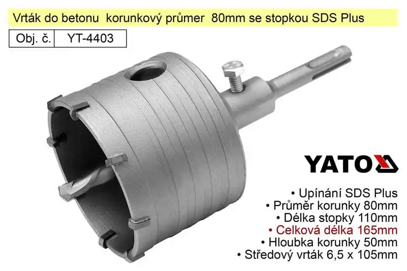 Oblíbený produkt - Vrták do betonu korunkový průmer 80mm se stopkou SDS Plus