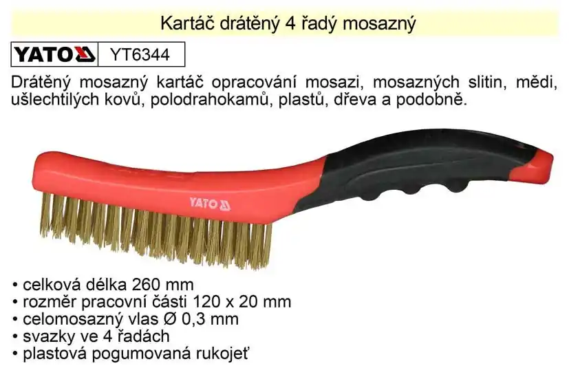 Výhodná nabídka | Kartáč mosazný ruční plastový 4 řadý Yato