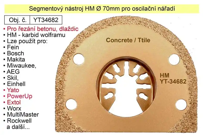 Rychlá expedice | Segmentový řezací nástroj HM 70mm oscilační, pro beton, zdivo