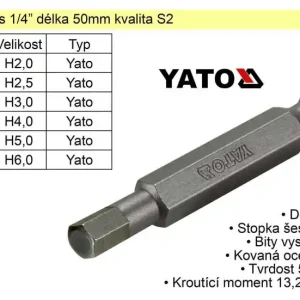 Bit Imbus H2x50mm 1/4‘ Yato | Ihned k dispozici
