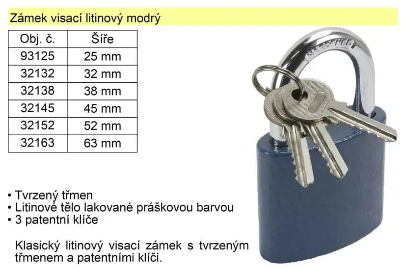 Zámek visací litinový modrý 32 mm - Velmi oblíbený produkt