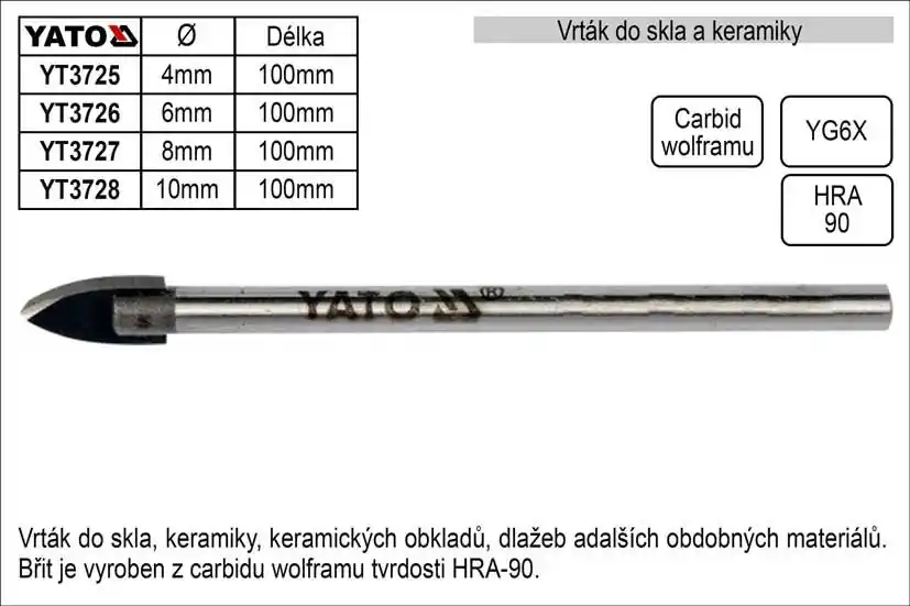 Vrták do skla a keramiky průměr 4mm Yato | Premium