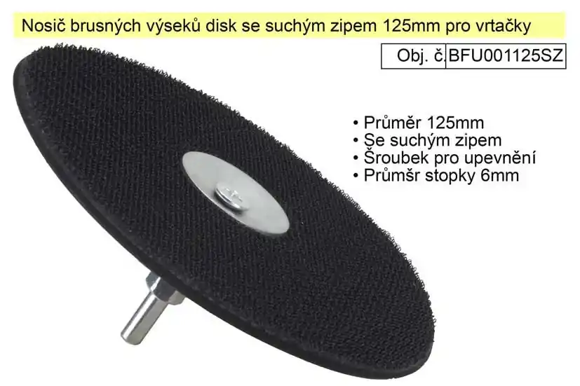 Akční nabídka - Nosič brusných výseků disk se suchým zipem 125mm pro vrtačky s upevněním na šroubek
