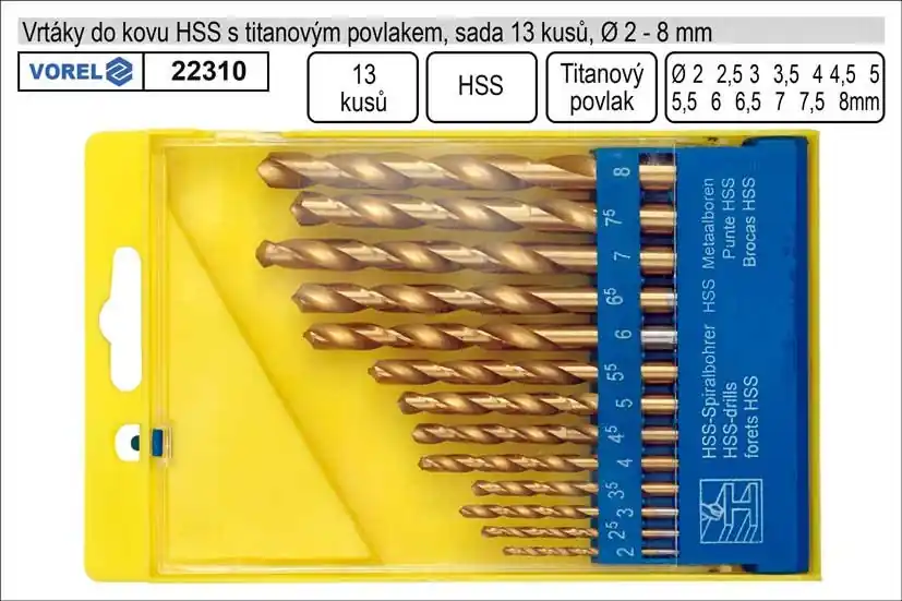 Skvělé hodnocení | Vrtáky do kovu s titanovým povlakem 2-8mm HSS sada 13 kusů