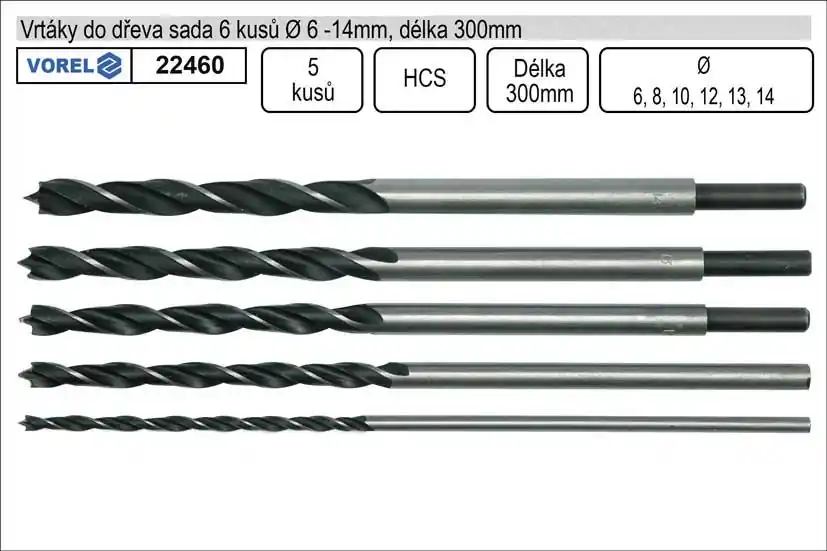 Velká sleva | Vrtáky do dřeva sada 6 kusů 6-14mm délka 300mm