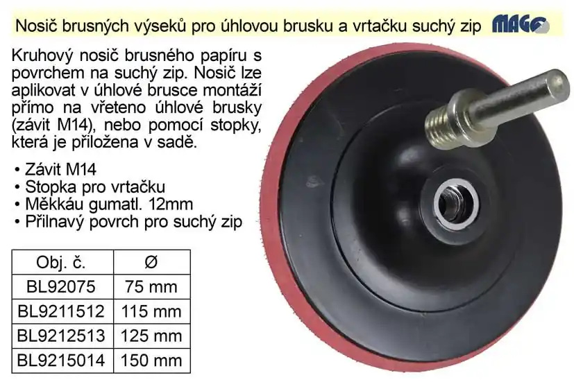 Top cena | Nosič brusných výseků 115mm pro úhlovou brusku a vrtačku suchý zip