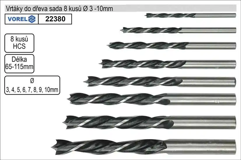 Vrtáky do dřeva sada 8 kusů 3-10mm | Slevy