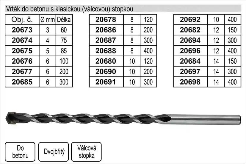 Vrták do betonu s klasickou stopkou 8x300mm - Cenová bomba