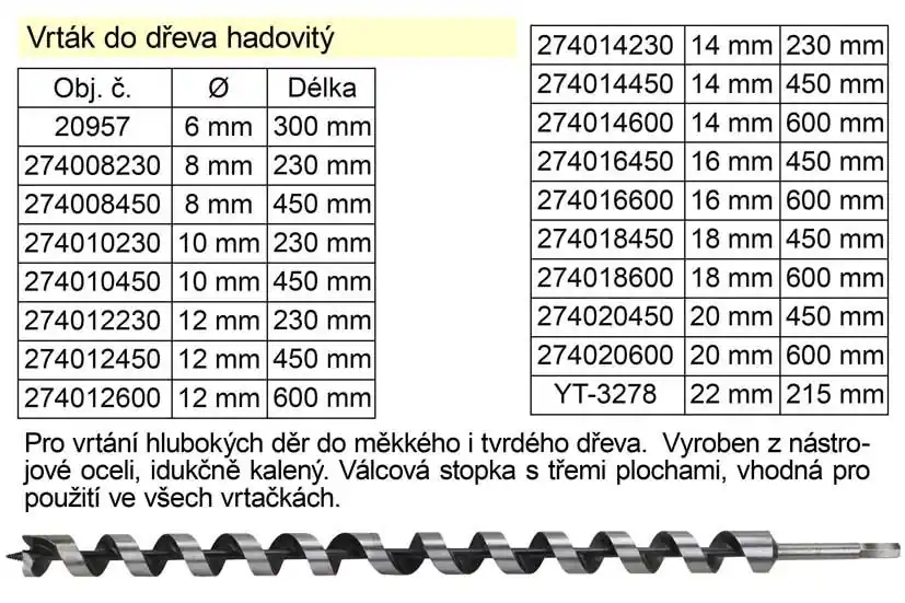 Top produkt | Vrták do dřeva hadovitý samostatný 12x600mm