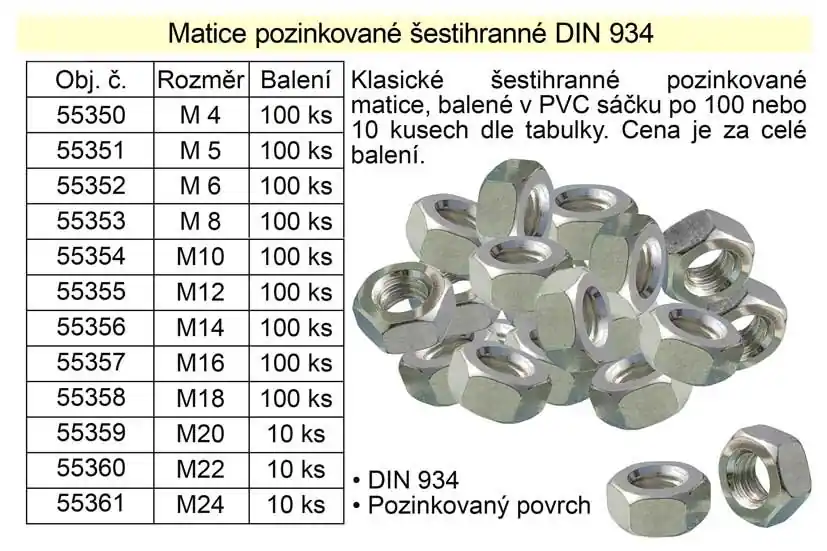 Matice šestihranná M14 pozinovaná balení 100 kusů - Ušetřete