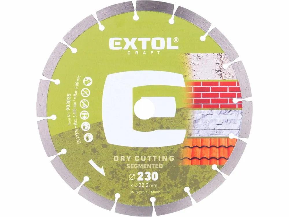 K dispozici | EXTOL CRAFT kotouč diamantový řezný segmentový - suché řezání, O 230x22,2x2,6mm 903035