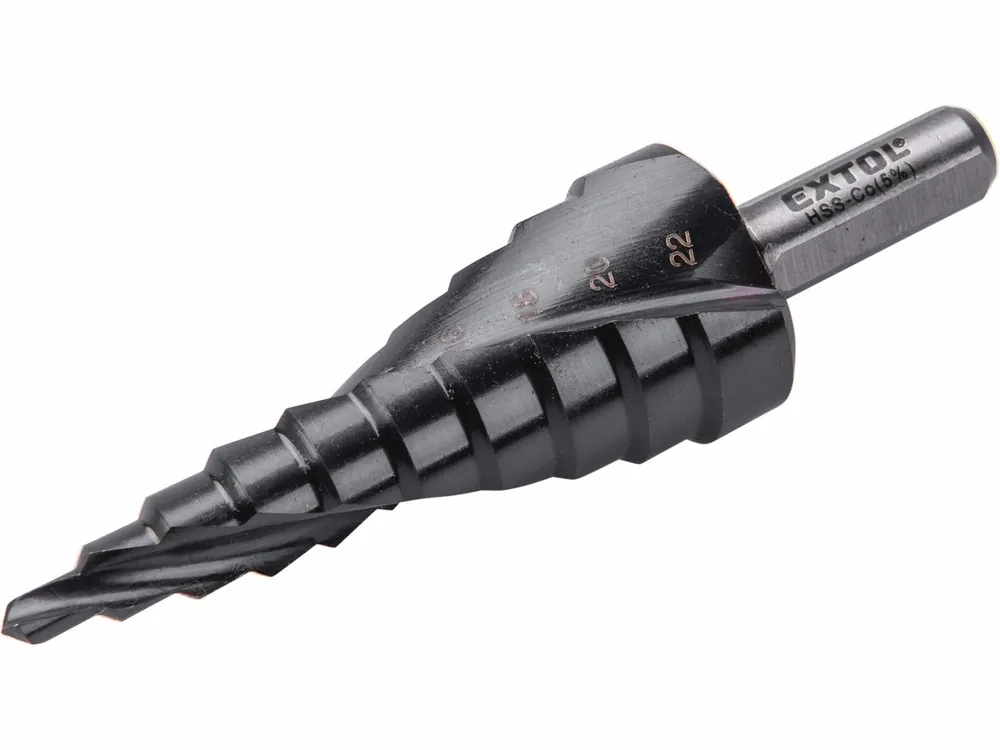 EXTOL INDUSTRIAL Vrták stupňovitý, cobaltový, 4-22mm, HSS-Co 5%, s lamačem třísek - Neváhejte