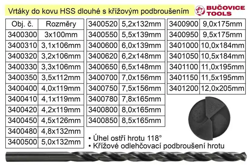 Vrták do kovu HSS 10,0x184mm prodloužený - Akce