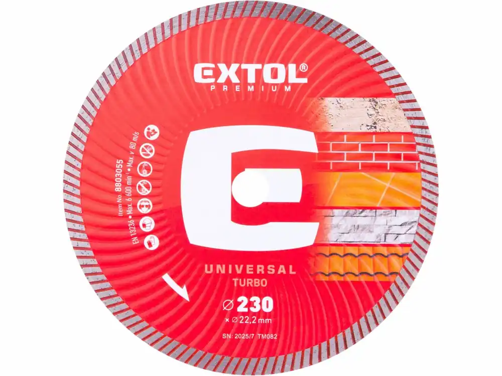 Rychlé doručení - EXTOL PREMIUM kotouč diamantový řezný, turbo - suché i mokré řezání, O 230x22,2x2,6mm