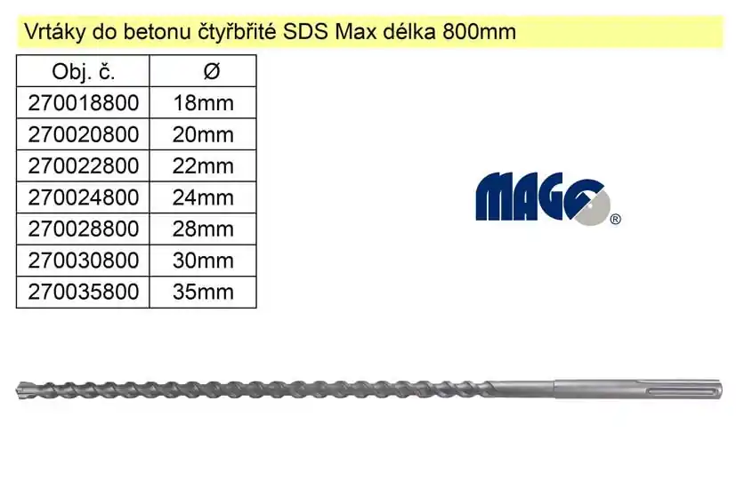 Právě přidáno | Vrták do betonu čtyřbřitý SDS Max 28x800mm