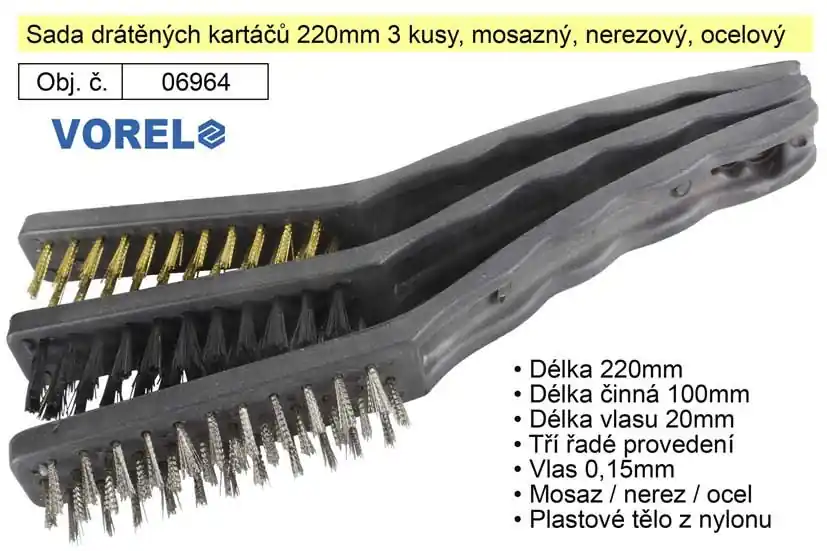 Velmi oblíbený produkt | Sada drátěných kartáčů 220mm mosazný, nerezový, ocelový