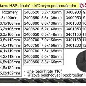 Super cena - Vrták do kovu HSS 3,0x100mm prodloužený