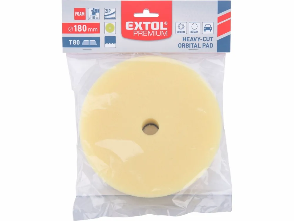 EXTOL PREMIUM kotouč leštící pěnový, orbitální, T80, žlutý, O180x25mm, suchý zip O152mm - Pouze dnes
