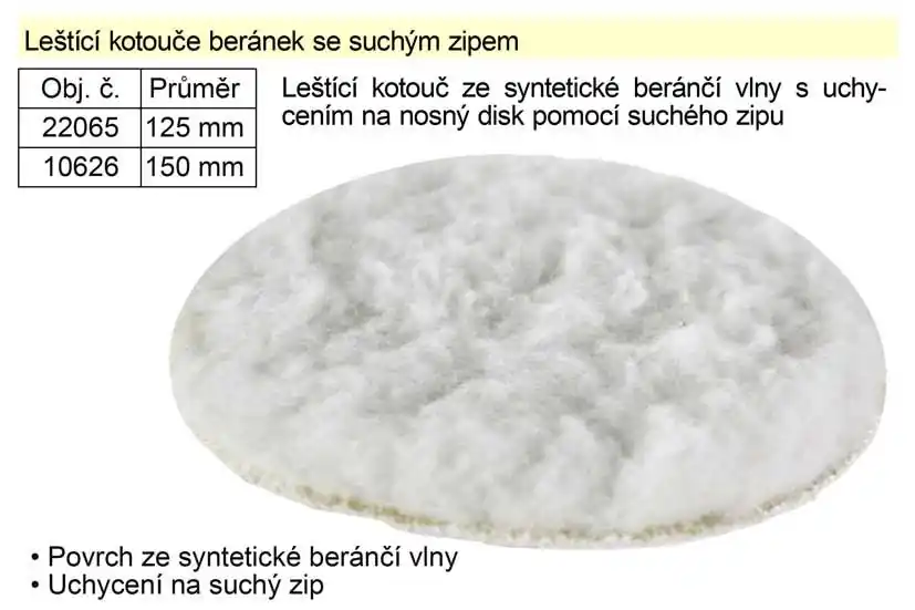 Leštící kotouč beránek 125mm se suchým zipem - Nabídka