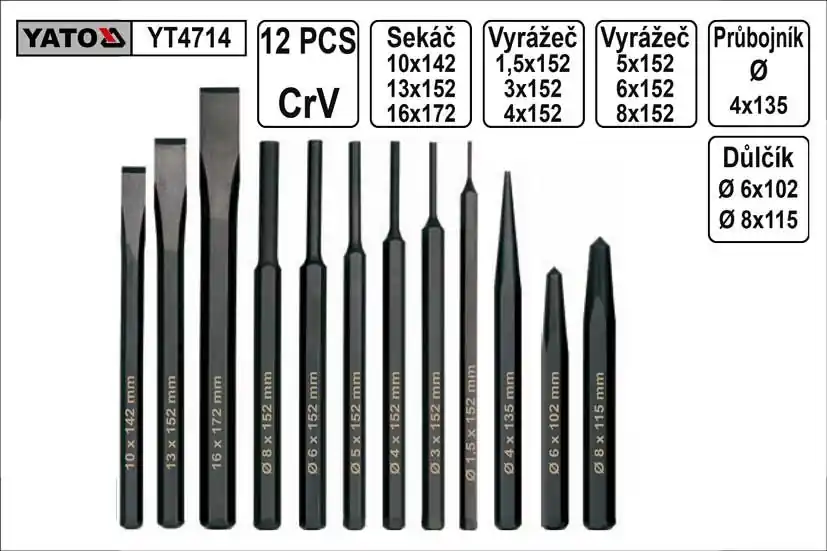 Extra sleva - Sekáče vyrážeče průbojníky a důlčíky sada 12 kusů Yato