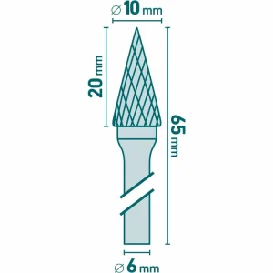 Stopková fréza do kovu, konická-jehlan, pr.10x20mm/stopka 6mm,sek střední - Žádaný produkt