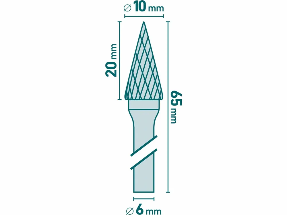 Stopková fréza do kovu, konická-jehlan, pr.10x20mm/stopka 6mm,sek střední - Žádaný produkt