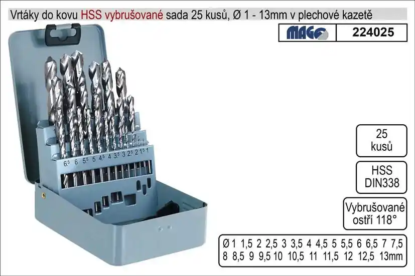 Rychlá expedice - Vrtáky do kovu vybrušované 1-13mm HSS 25 kusů, sada vrtáků