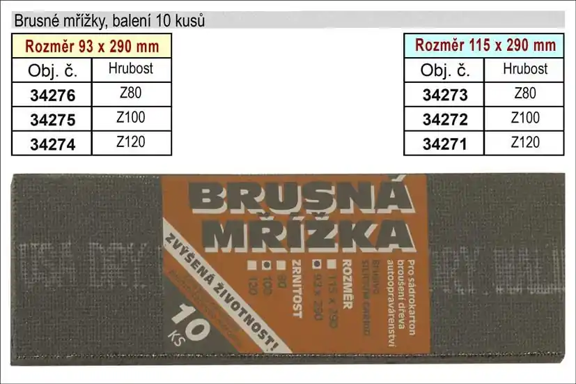 Brusné mřížky 93x290mm hrubost 120 balení 10 kusů - Do vyprodání zásob