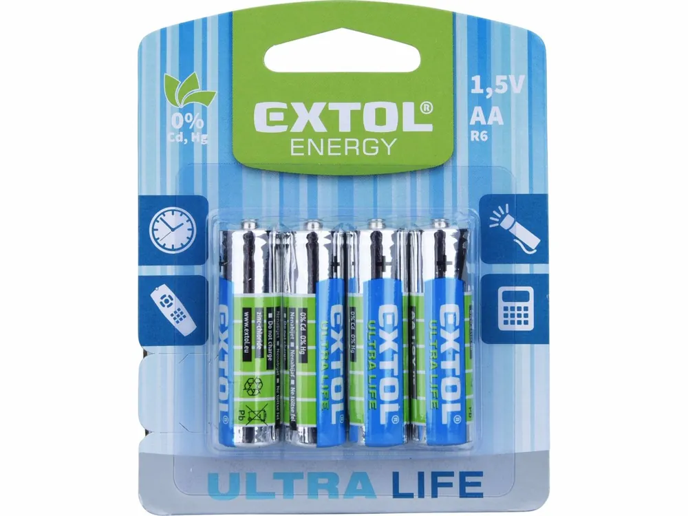 Skvělá nabídka | EXTOL ENERGY Tužkové baterie AA 1,5V (LR6) ZnCl balení 4ks
