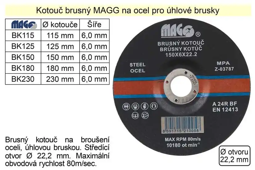 Oblíbený u zákazníků | Kotouč brusný na ocel MAGG 180x6