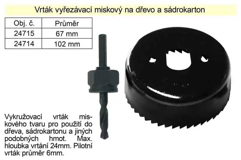 Vrták vyřezávací miskový průměr 102mm na dřevo a sádrokarton - Poslední šance