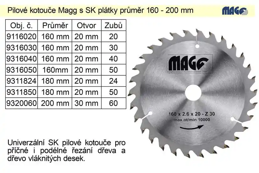 Zlevněno - Pilový kotouč s SK plátky 160x20mm 50 zubů Magg