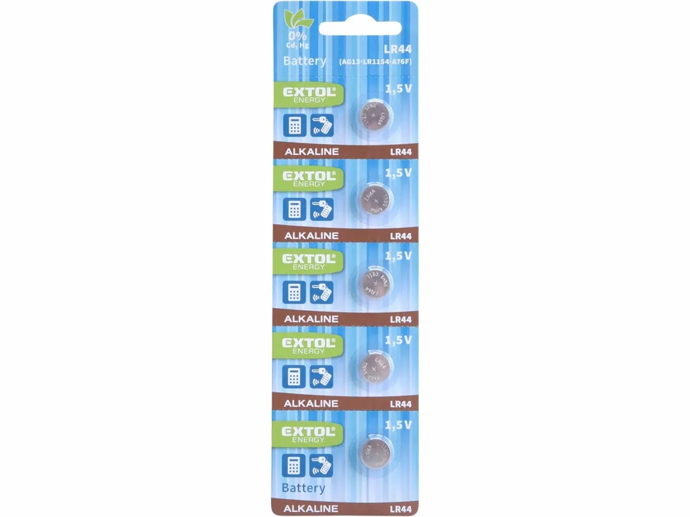 Špičkový produkt | EXTOL ENERGY Knoflíkové baterie 1,5V (LR44) alkalické, balení 5ks